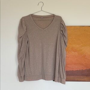 Tan Ruched Puff Sleeve Sweatshirt